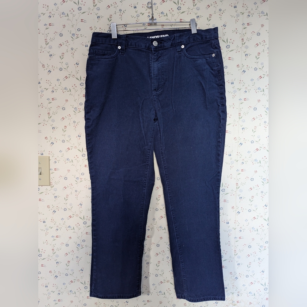 Lands End Corduroy Pants 14 petite Navy Blue cotton  classic basics minimalist